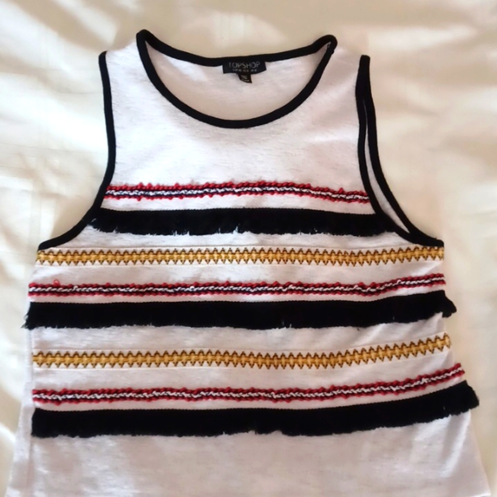 Top shop, sleeveless, fringed crop top. Sz. 8